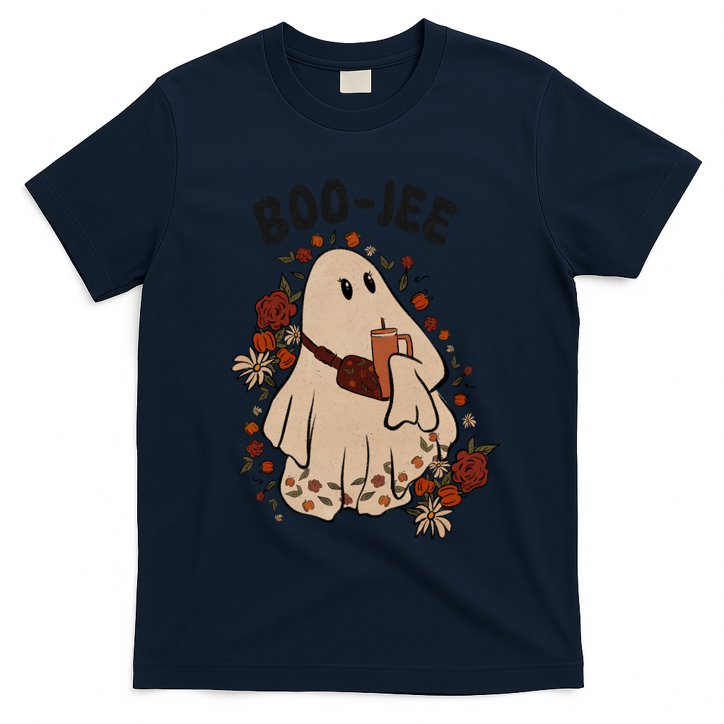 Boo Jee Fall Halloween Ghost Funny T-Shirt - Navy Blue