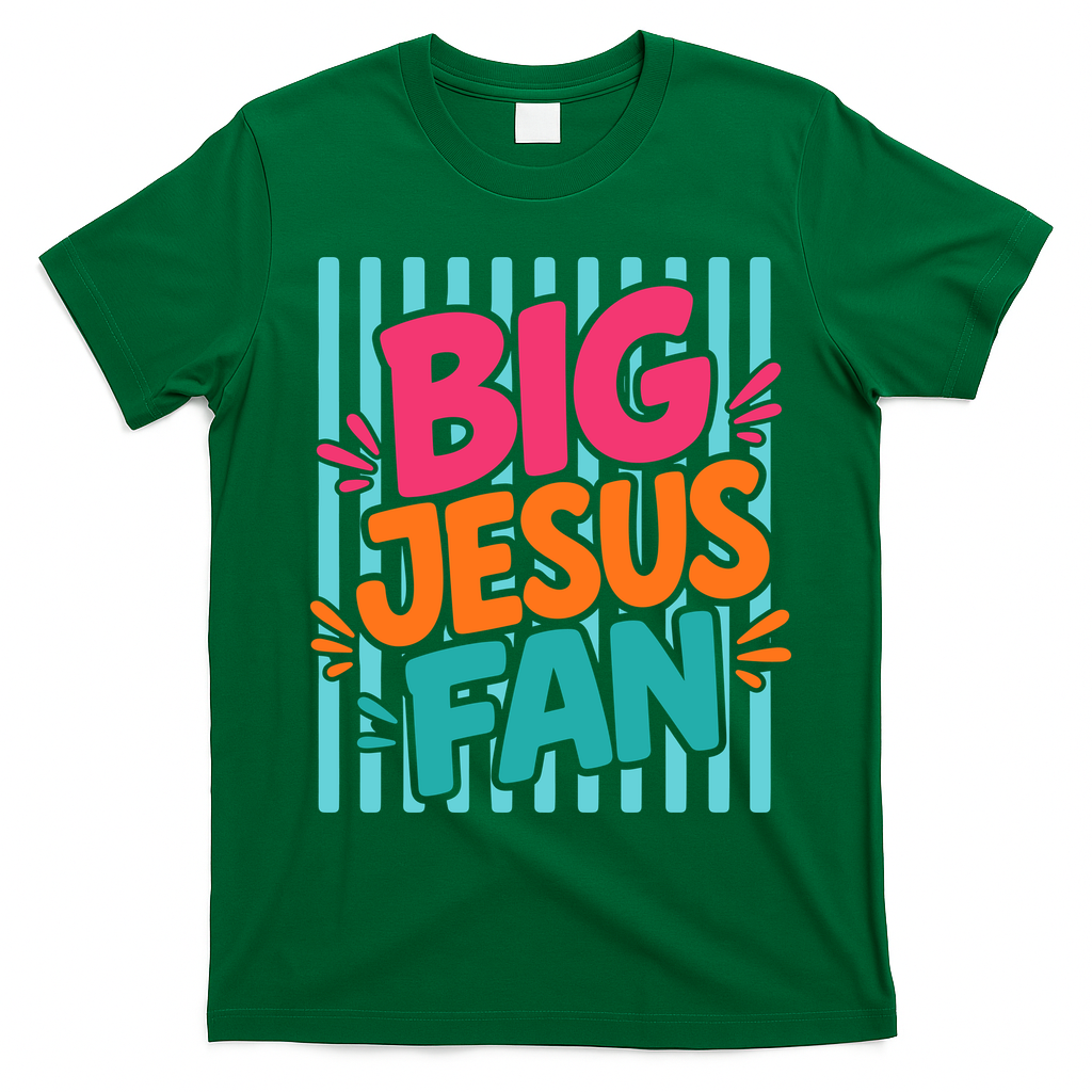 Big Jesus Fan Fun Retro Stripe Graphic Faith T-Shirt - Irish Green