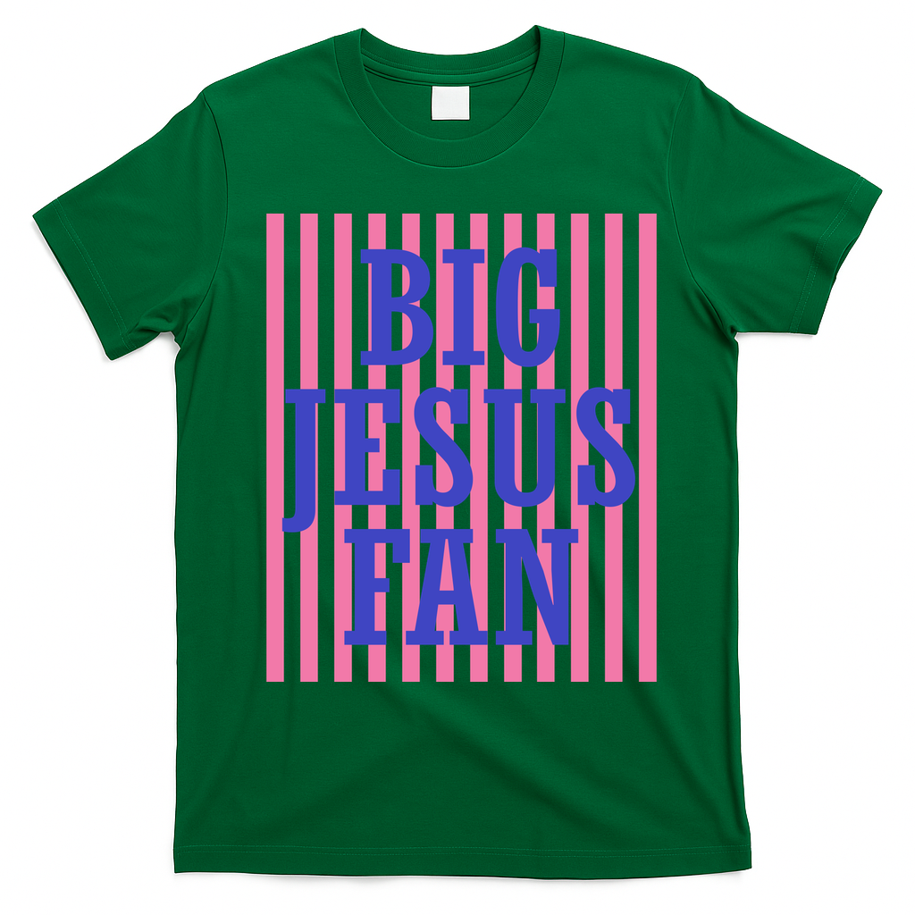 Big Jesus Fan Faith Striped T-Shirt - Irish Green