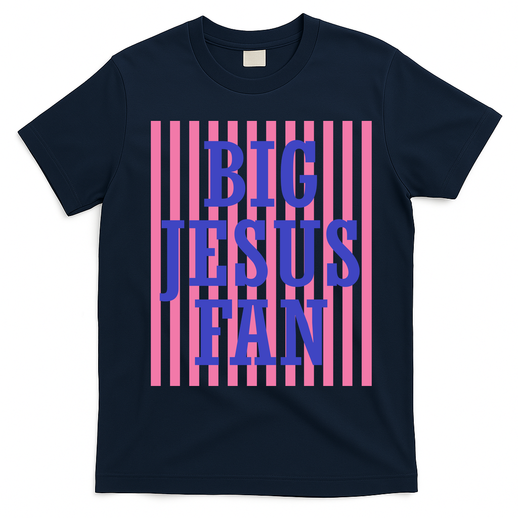 Big Jesus Fan Faith Striped T-Shirt - Navy Blue