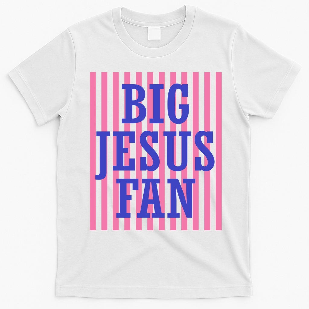 Big Jesus Fan Faith Striped T-Shirt - White