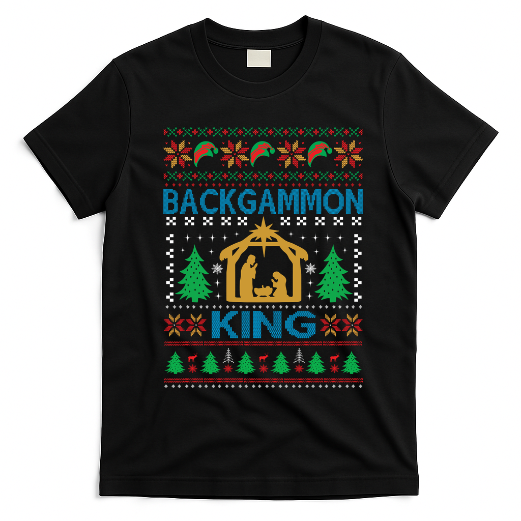 Backgammon King Ugly Christmas T-Shirt - Black