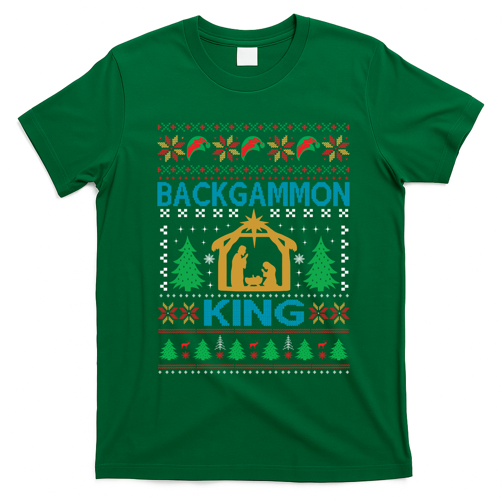 Backgammon King Ugly Christmas T-Shirt - Irish Green