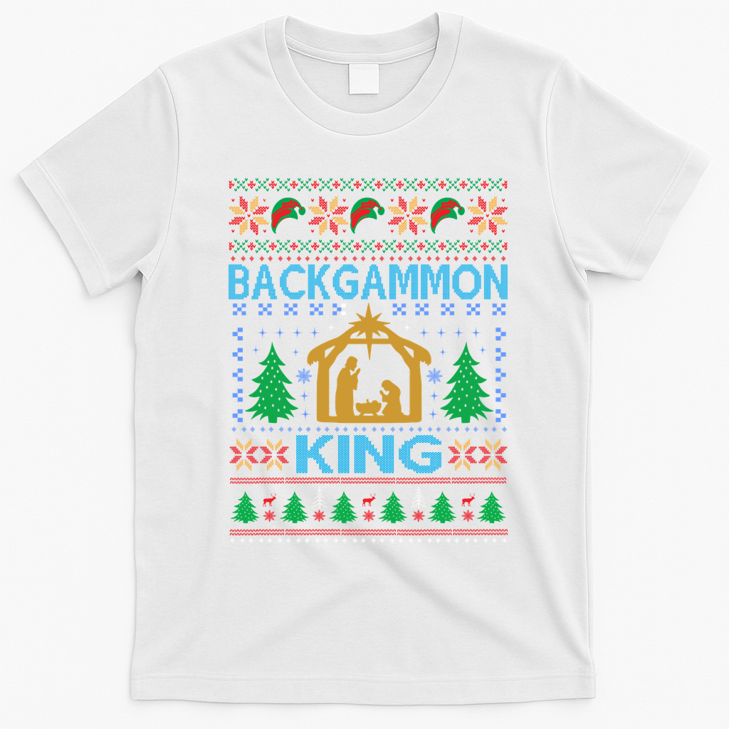 Backgammon King Ugly Christmas T-Shirt - White