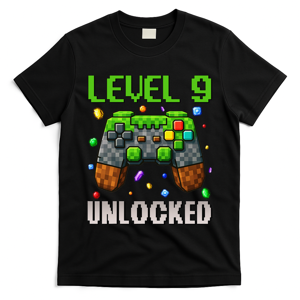 Birthday Level 9 Unlocked 9th Birthday Game Pixel Gift T-Shirt