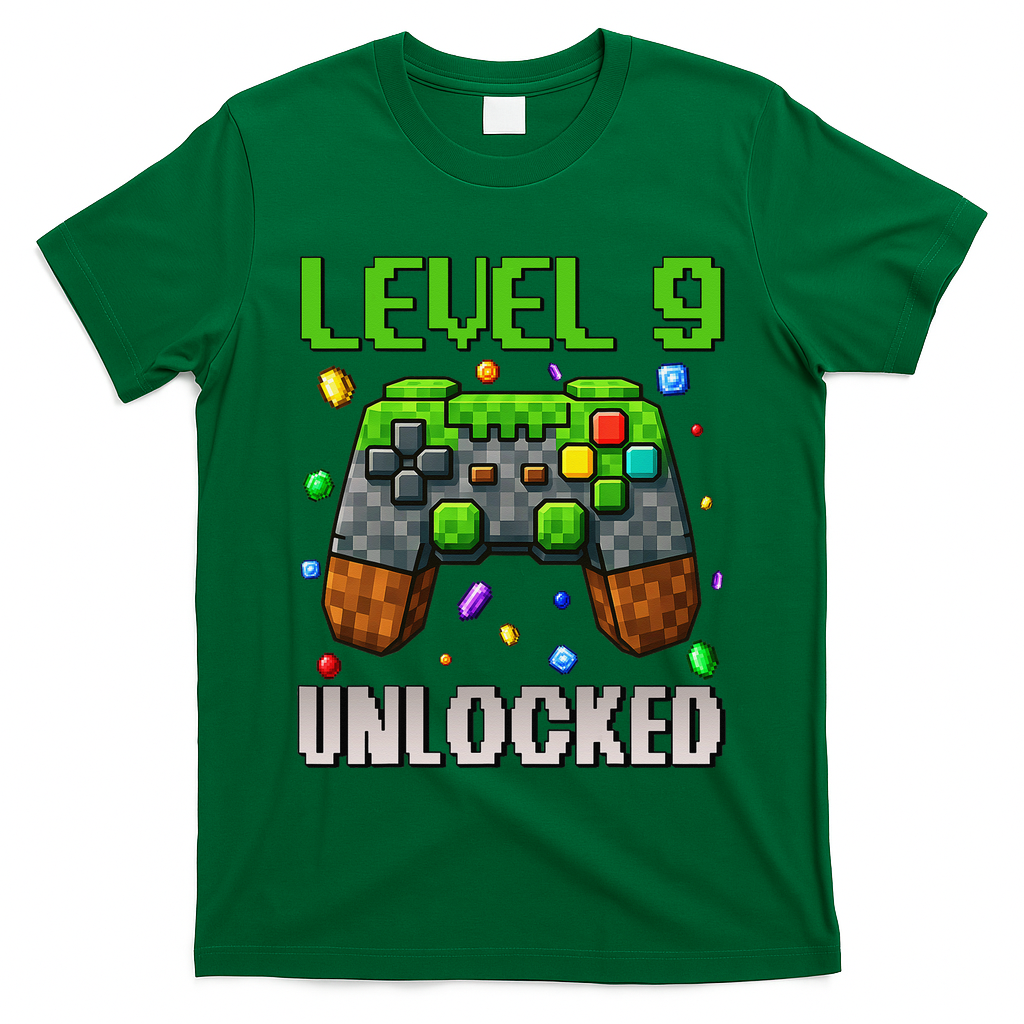 Birthday Level 9 Unlocked 9th Birthday Game Pixel Gift T-Shirt