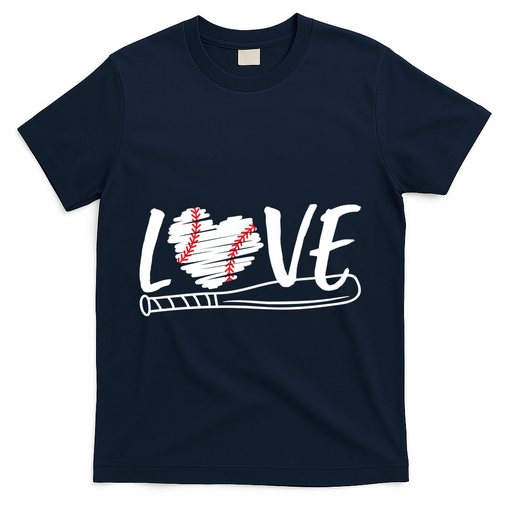 Baseball Love Heart Summer Sport T-Shirt - Navy