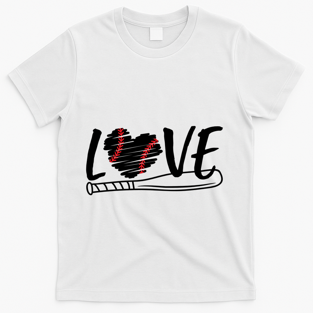 Baseball Love Heart Summer Sport T-Shirt - White