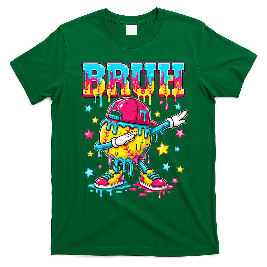 Baseball Life Style Apparel Softball Ice Cream Drip T-Shirt - Irish Green