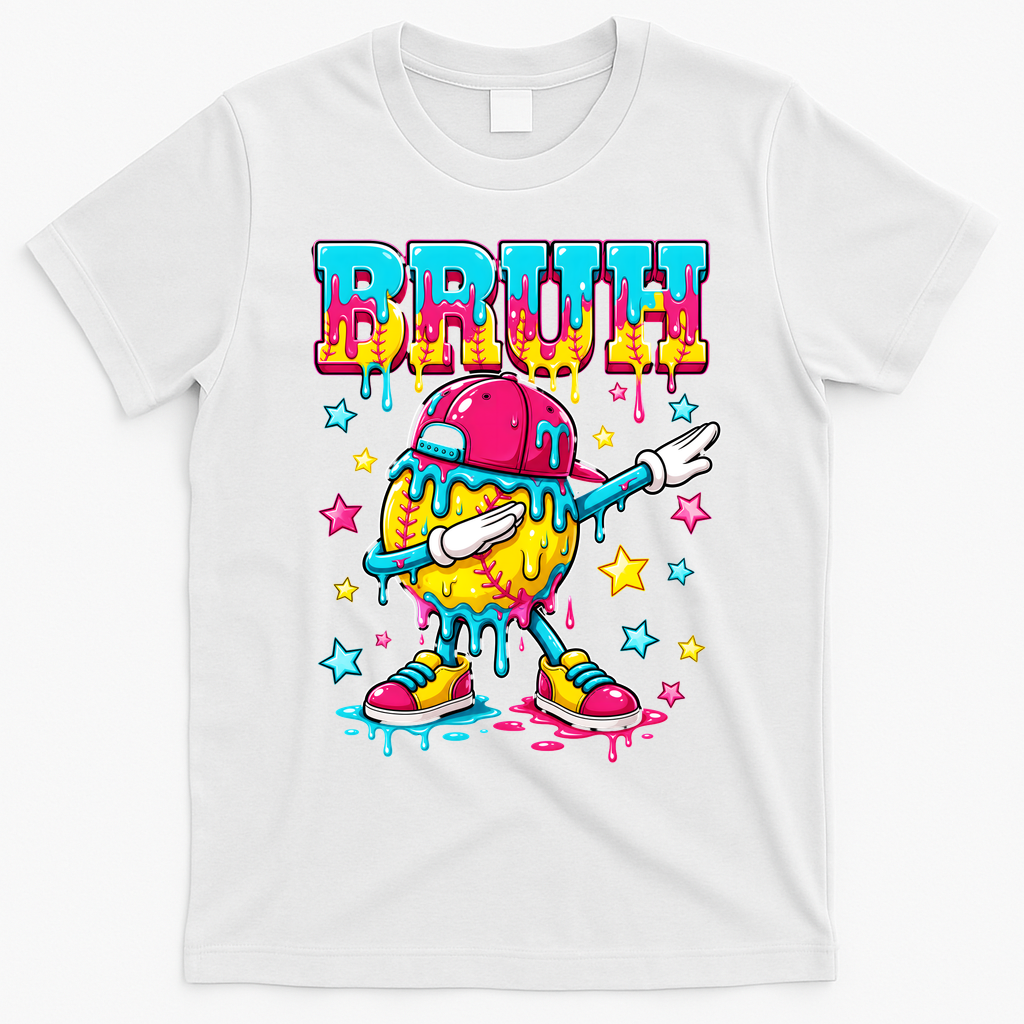 Baseball Life Style Apparel Softball Ice Cream Drip T-Shirt - White
