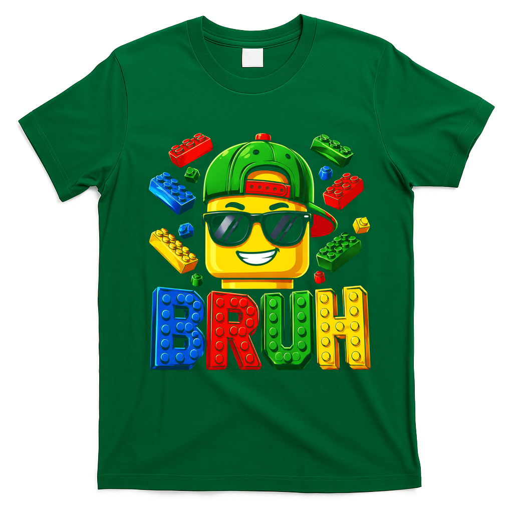 Bruh Master Builder Birthday Boy Building Blocks T-Shirt - Irish Green