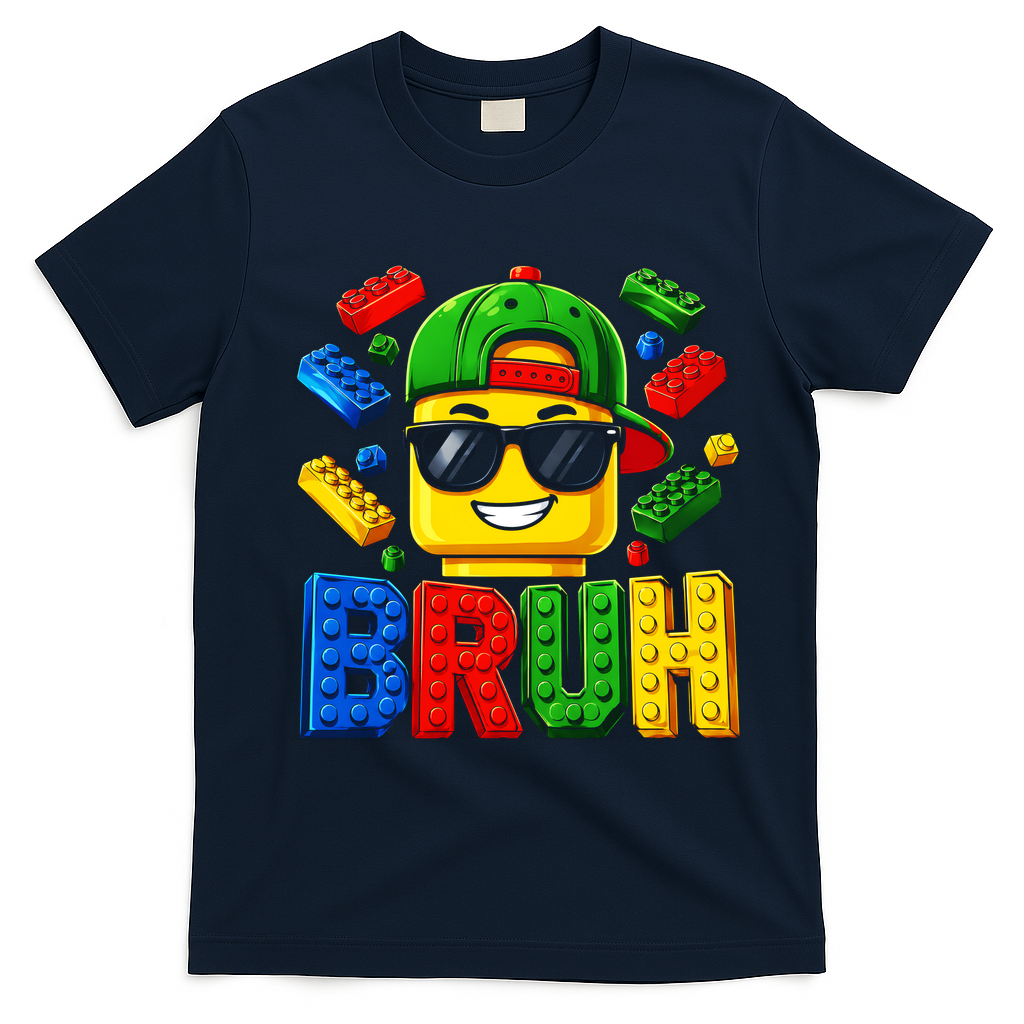 Bruh Master Builder Birthday Boy Building Blocks T-Shirt - Navy Blue