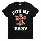 Bite Me Baby Funny Gingerbread Christmas Meme T-Shirt - Black