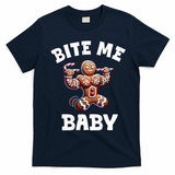Bite Me Baby Funny Gingerbread Christmas Meme T-Shirt - Navy Blue