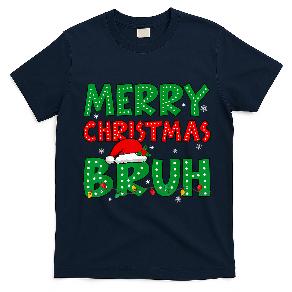 Bruh Meme Funny Saying Bro Greeting Teens Boy Christmas T-Shirt - Navy Blue