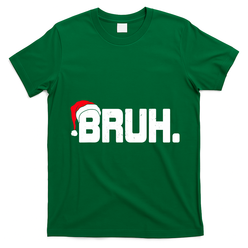 Bruh Meme Funny Christmas Holiday Teens Gifts Santa Hat T-Shirt - Irish Green