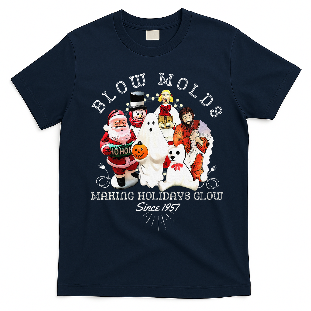 Blow Molds Make Holidays Glow Since 1957 Christmas Halloween T-Shirt - Navy Blue