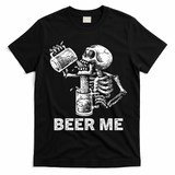 Beer Me Skeleton Scary Spooky Drinking  T-Shirt - Black