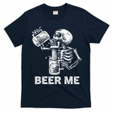 Beer Me Skeleton Scary Spooky Drinking  T-Shirt - Navy Blue