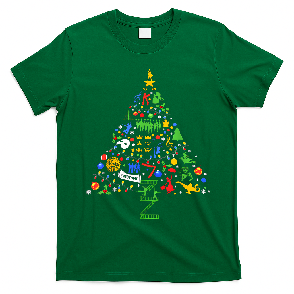 Broadway Musical Theatre Christmas Tree T-Shirt - Irish Green