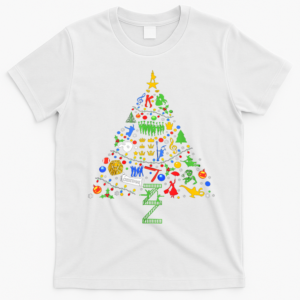Broadway Musical Theatre Christmas Tree T-Shirt - White