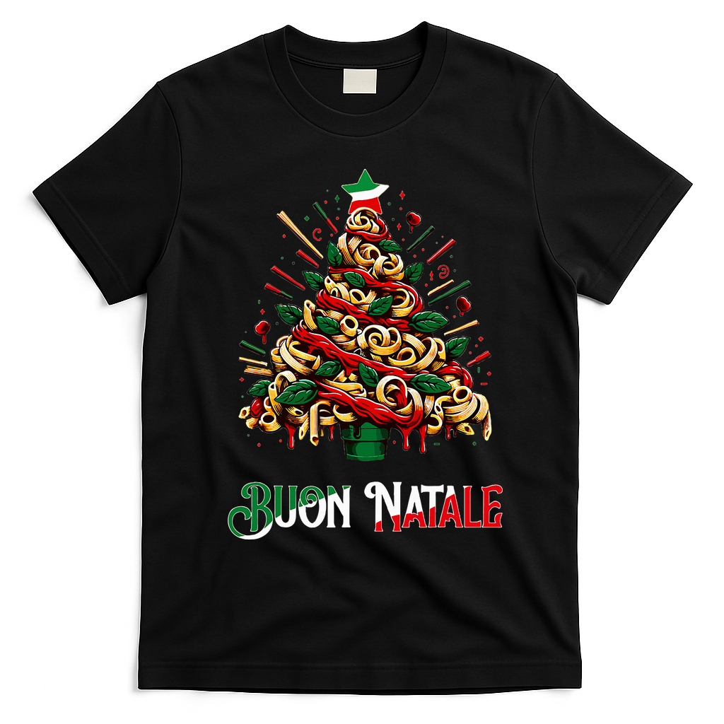 Buon Natale Italian Pasta Christmas Tree Xmas  T-Shirt - Black