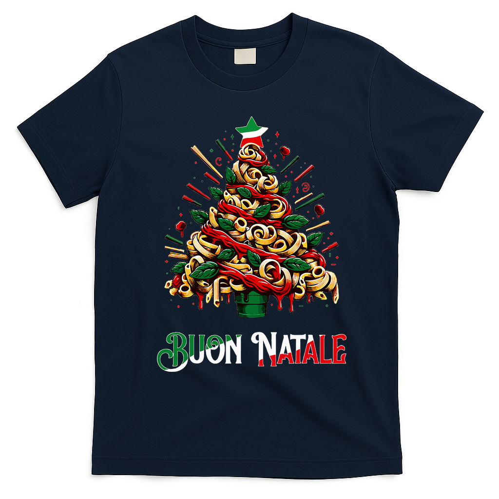 Buon Natale Italian Pasta Christmas Tree Xmas  T-Shirt - Navy Blue
