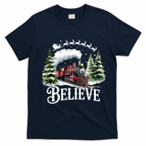 Believe North Pole Train Christmas Festive T-Shirt - Navy Blue