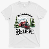 Believe North Pole Train Christmas Festive T-Shirt - White