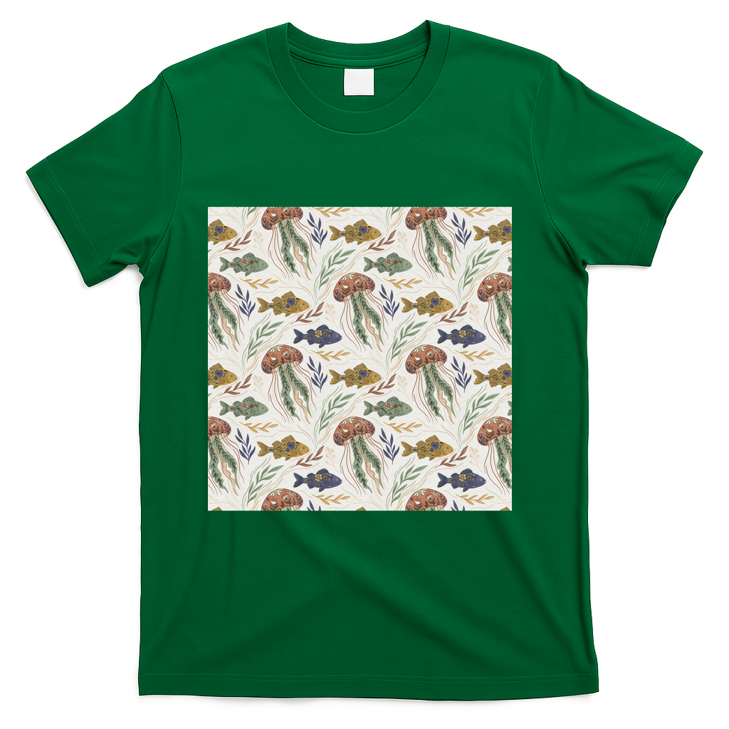 Boho Ocean Fish and Jellyfish - Green
