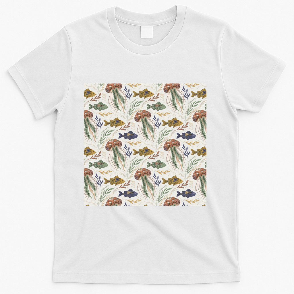 Boho Ocean Fish and Jellyfish - White