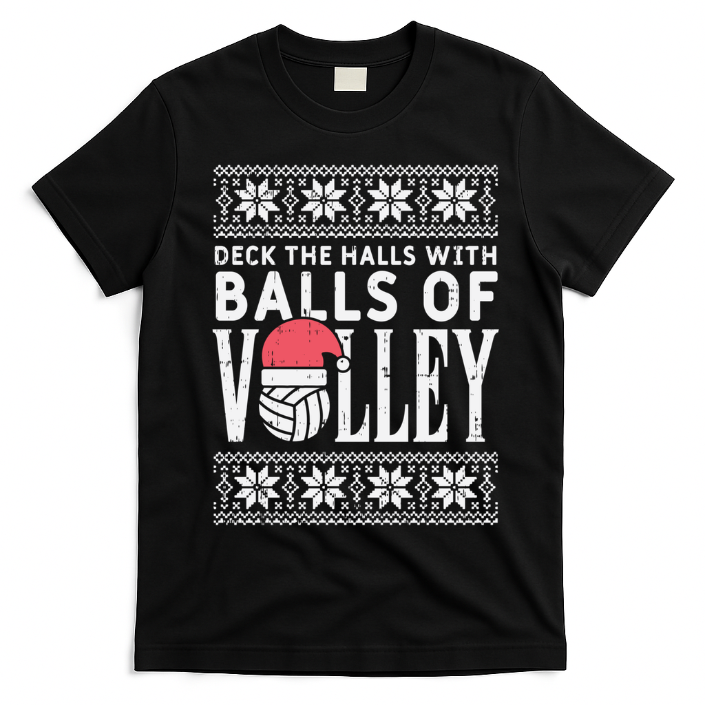 Balls Of Volley Xmas Volleyball Ugly Christmas Gift Funny Gift T-Shirt - Black