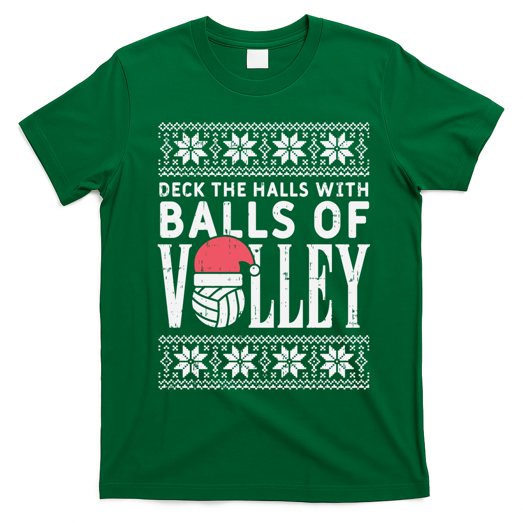 Balls Of Volley Xmas Volleyball Ugly Christmas Gift Funny Gift T-Shirt - Irish Green