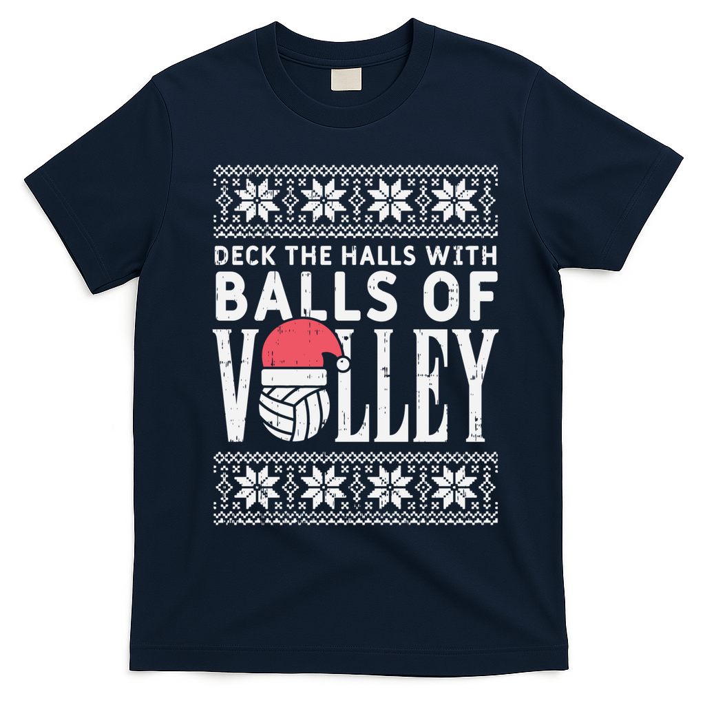 Balls Of Volley Xmas Volleyball Ugly Christmas Gift Funny Gift T-Shirt - Navy Blue