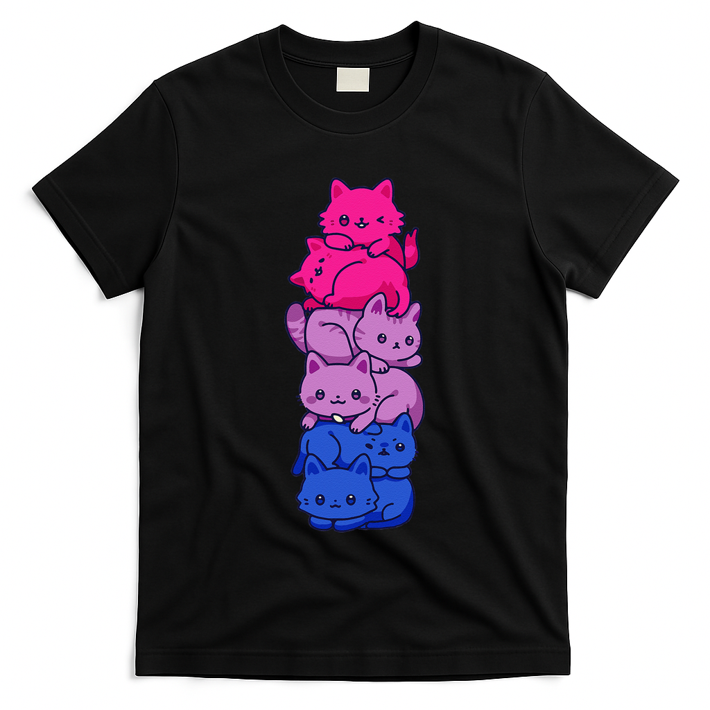 Bi Pride Cat LGBT Bisexual Flag Cute Kawaii Cats Pile Gift T-Shirt