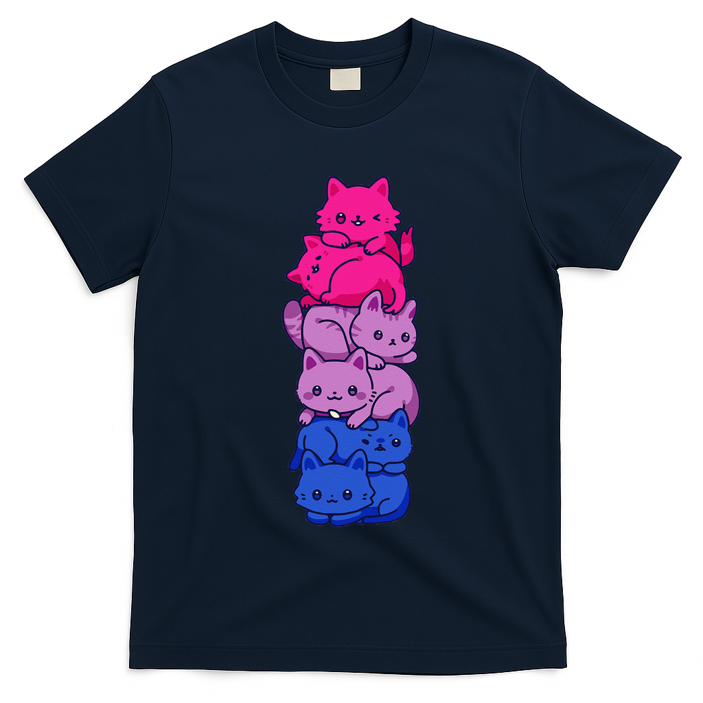 Bi Pride Cat LGBT Bisexual Flag Cute Kawaii Cats Pile Gift T-Shirt