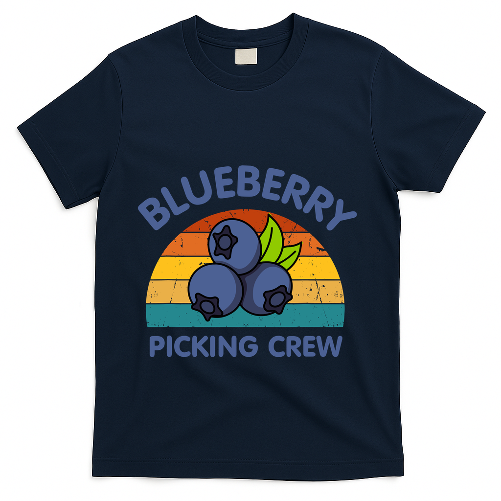 Blueberry Picking Crew Cute Family Blueberries Summer Fruit T-Shirt - Navy