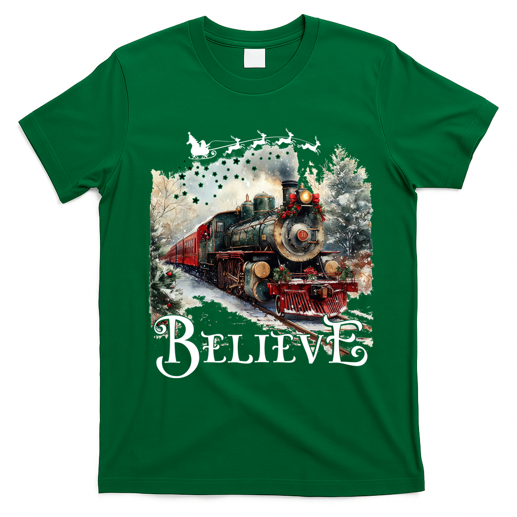 Believe Polar Express Christmas Train T-Shirt - Irish Green