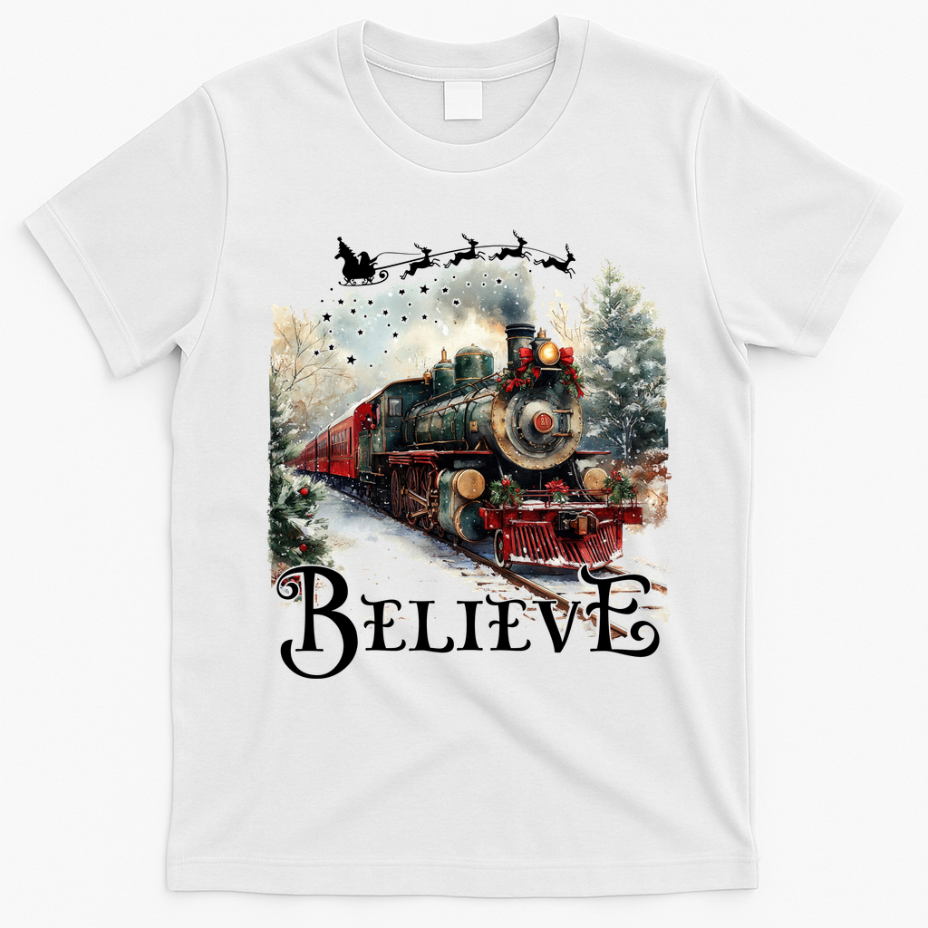 Believe Polar Express Christmas Train T-Shirt - White