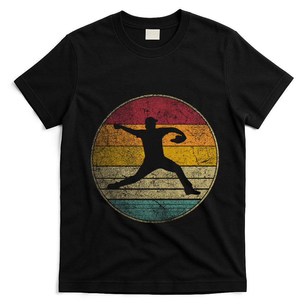 Baseball Pitcher Pitching Ball Glove Retro 70s 80s 90s Gift T-Shirt - Black