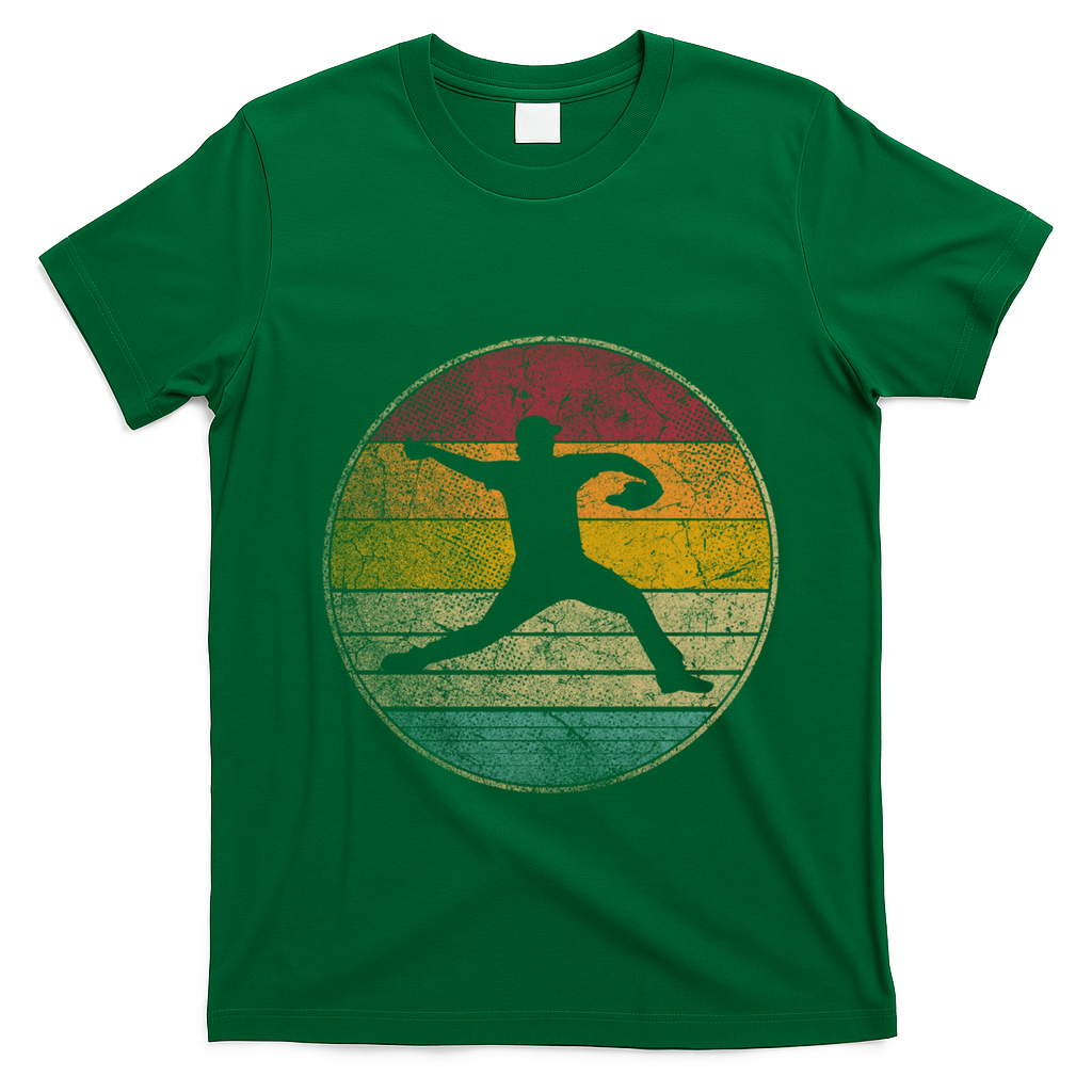 Baseball Pitcher Pitching Ball Glove Retro 70s 80s 90s Gift T-Shirt - Irish Green