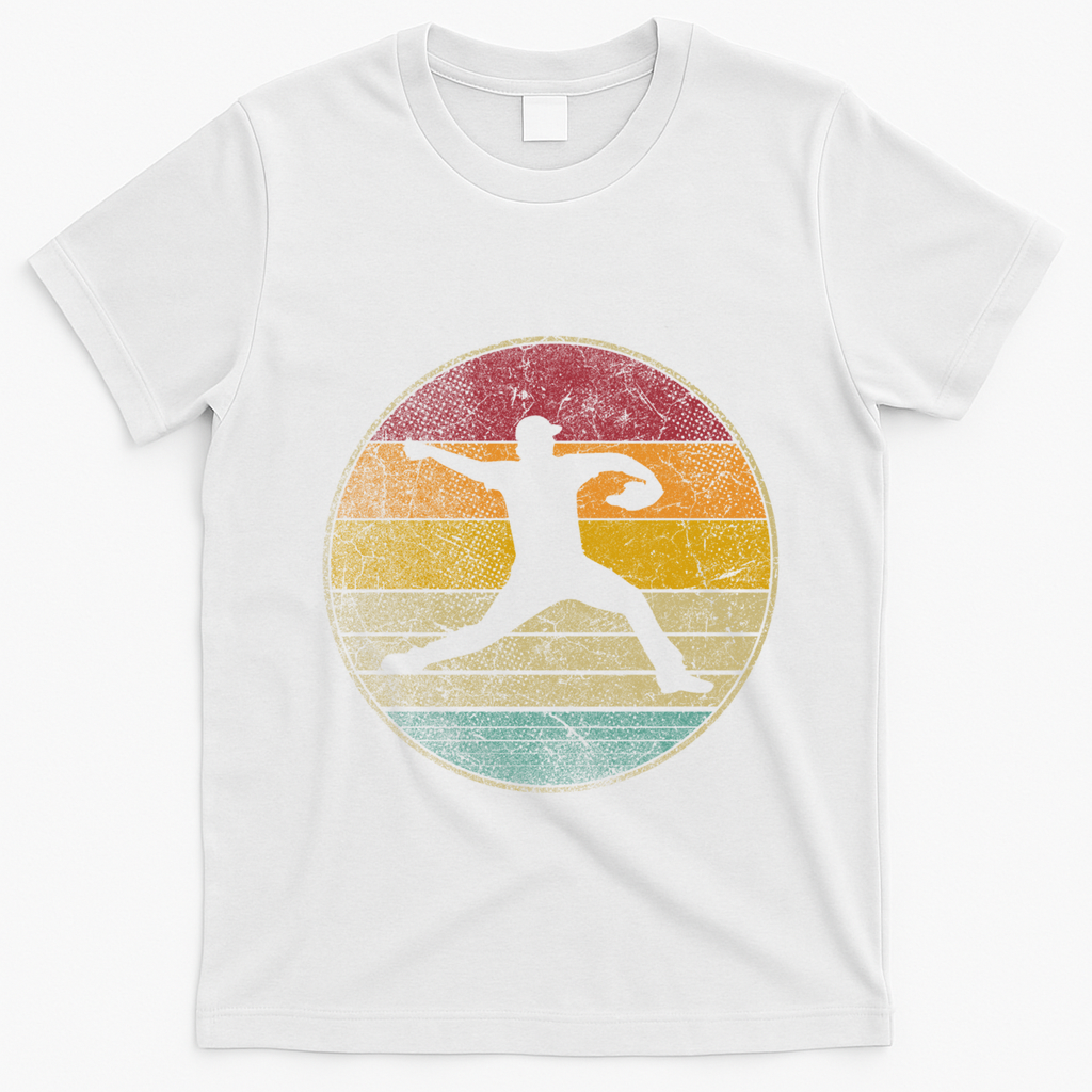 Baseball Pitcher Pitching Ball Glove Retro 70s 80s 90s Gift T-Shirt - White