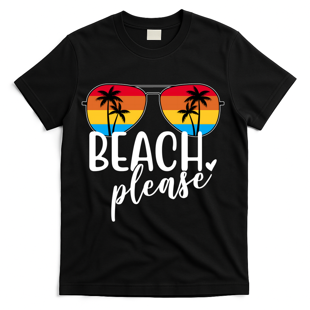 Beach Please Summer Sunset T-Shirt - Black