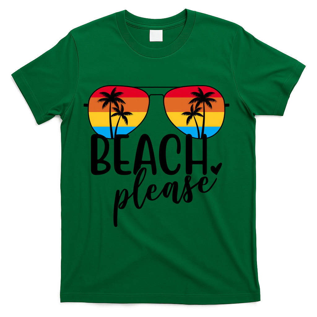 Beach Please Summer Sunset T-Shirt - Green