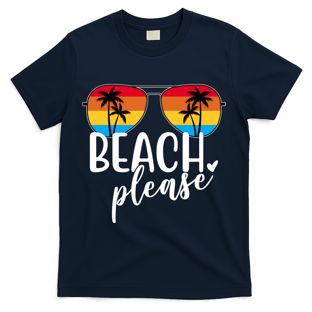 Beach Please Summer Sunset T-Shirt - Navy