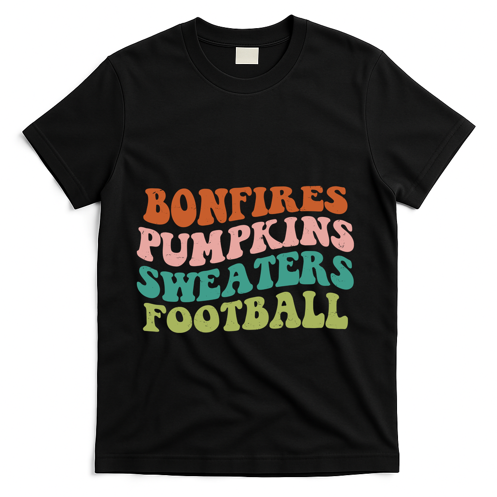 Bonfires Pumpkins Sweaters Football Fall Season T-Shirt - Black