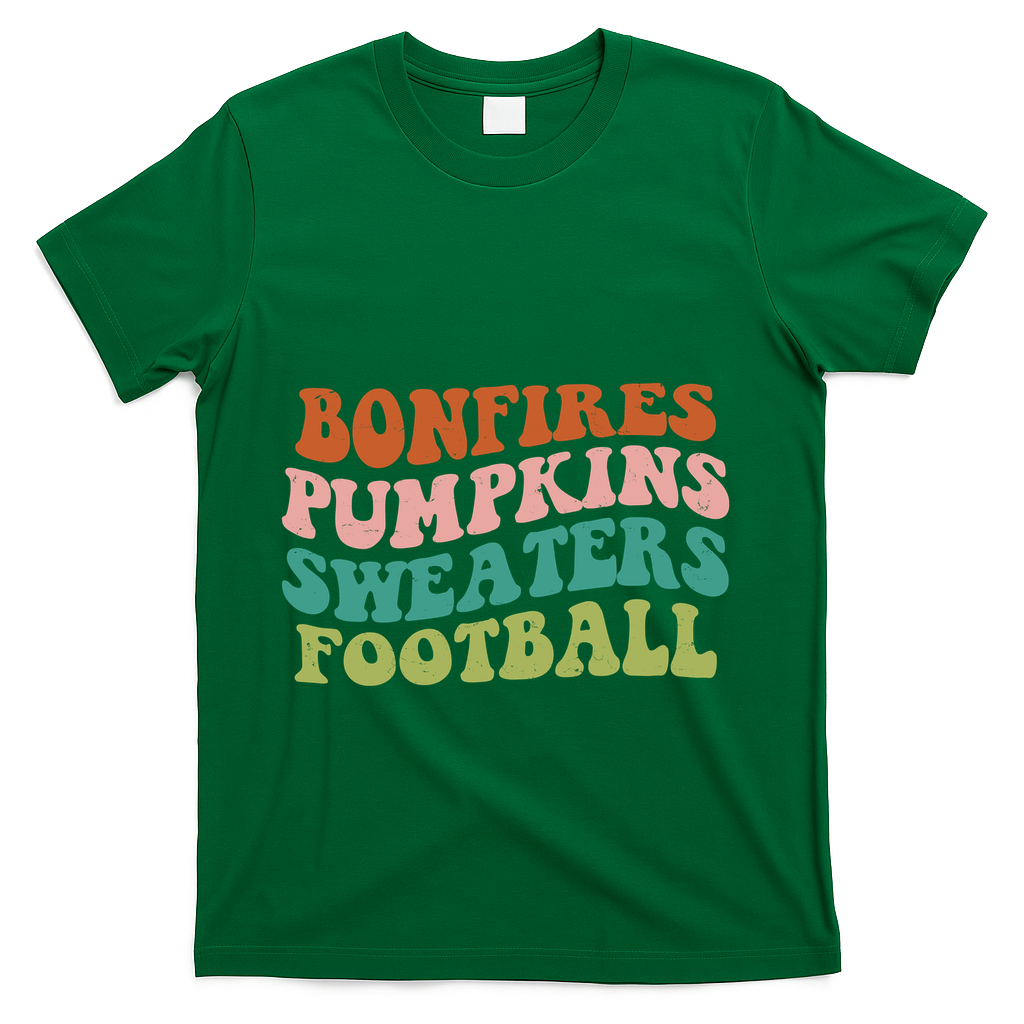 Bonfires Pumpkins Sweaters Football Fall Season T-Shirt - Green