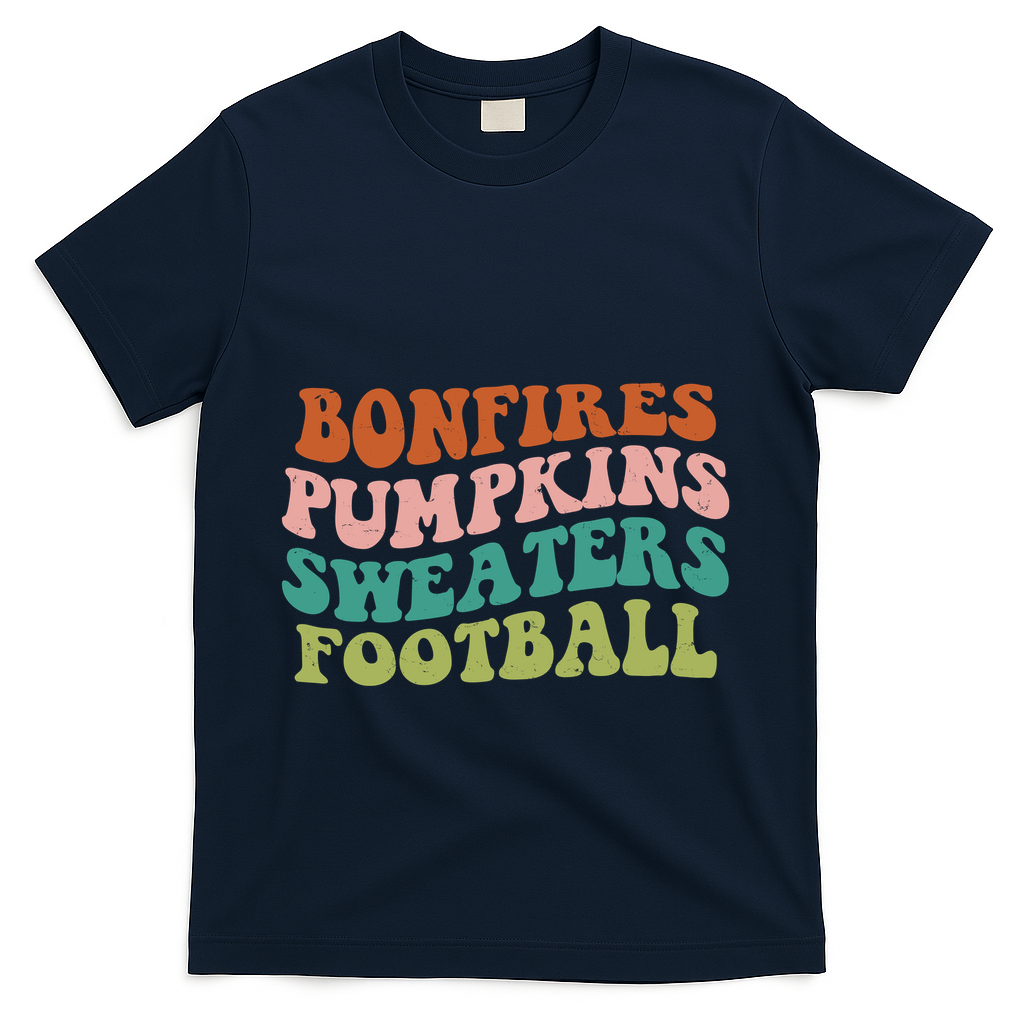 Bonfires Pumpkins Sweaters Football Fall Season T-Shirt - Navy