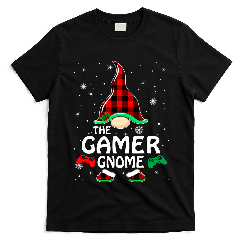 Buffalo Plaid The Gamer Gnome Gaming Lover Christmas T-Shirt