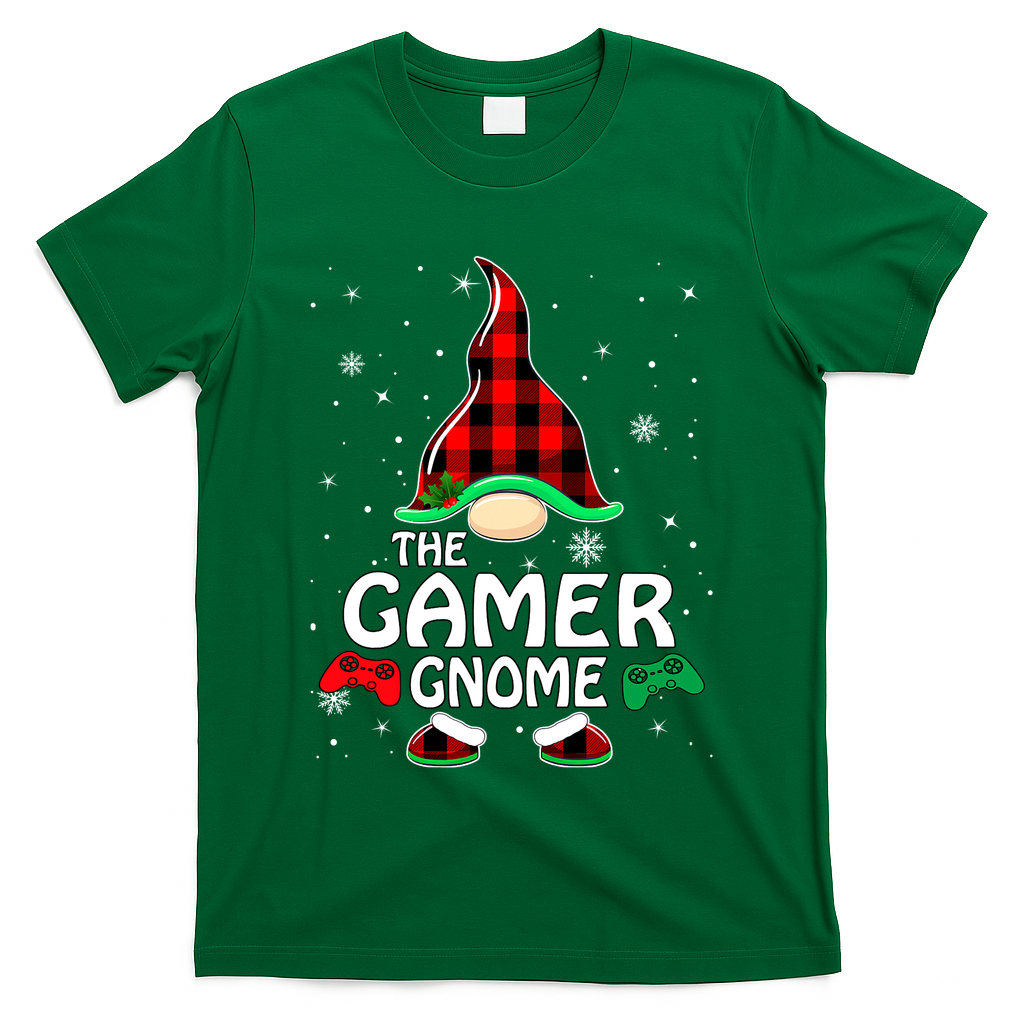 Buffalo Plaid The Gamer Gnome Gaming Lover Christmas T-Shirt